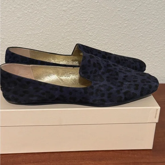 Jimmy Choo Navy Leopard Print Loafers - Picture 3 of 5